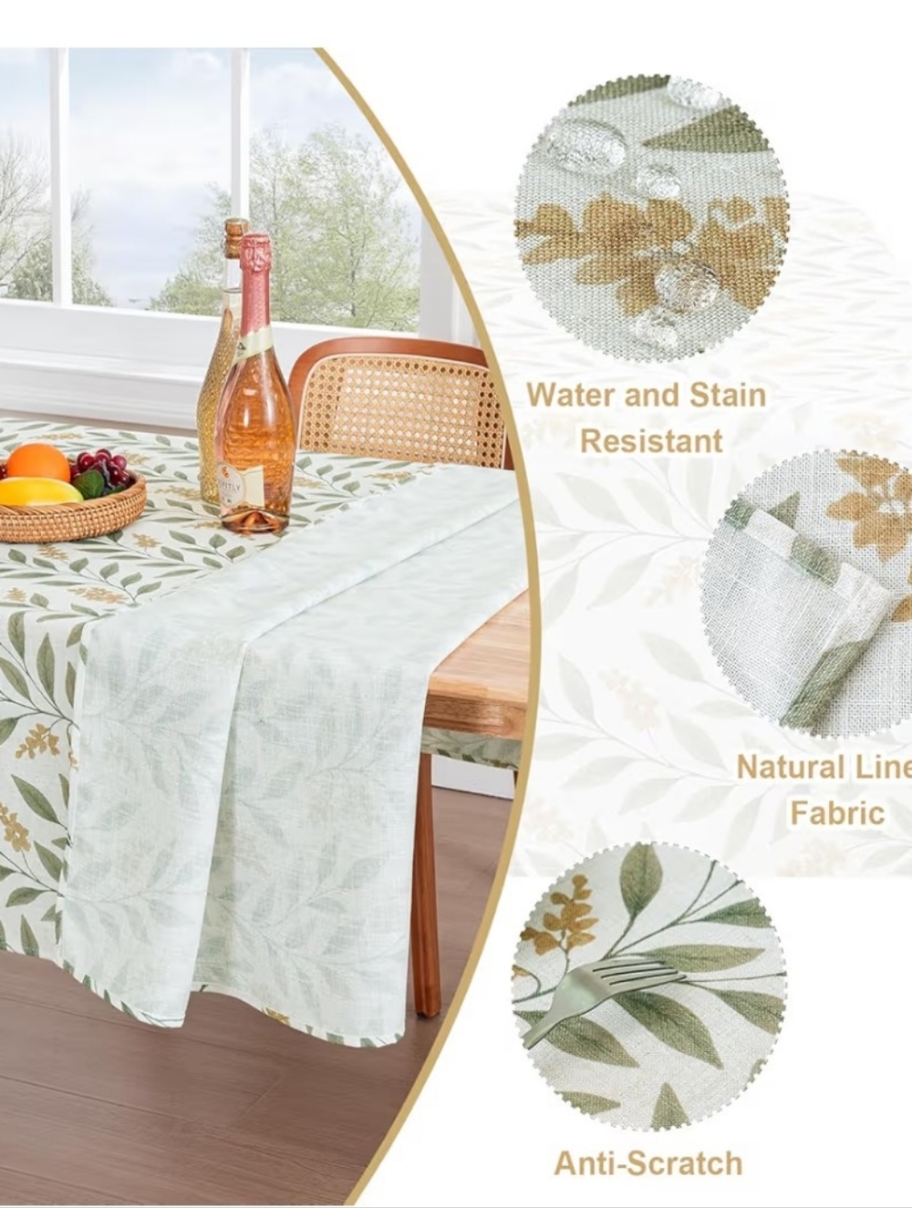 Botanical Print Linen Waterproof,wrinkle Free Tablecloth Size 60x104 - Picture 2 of 7